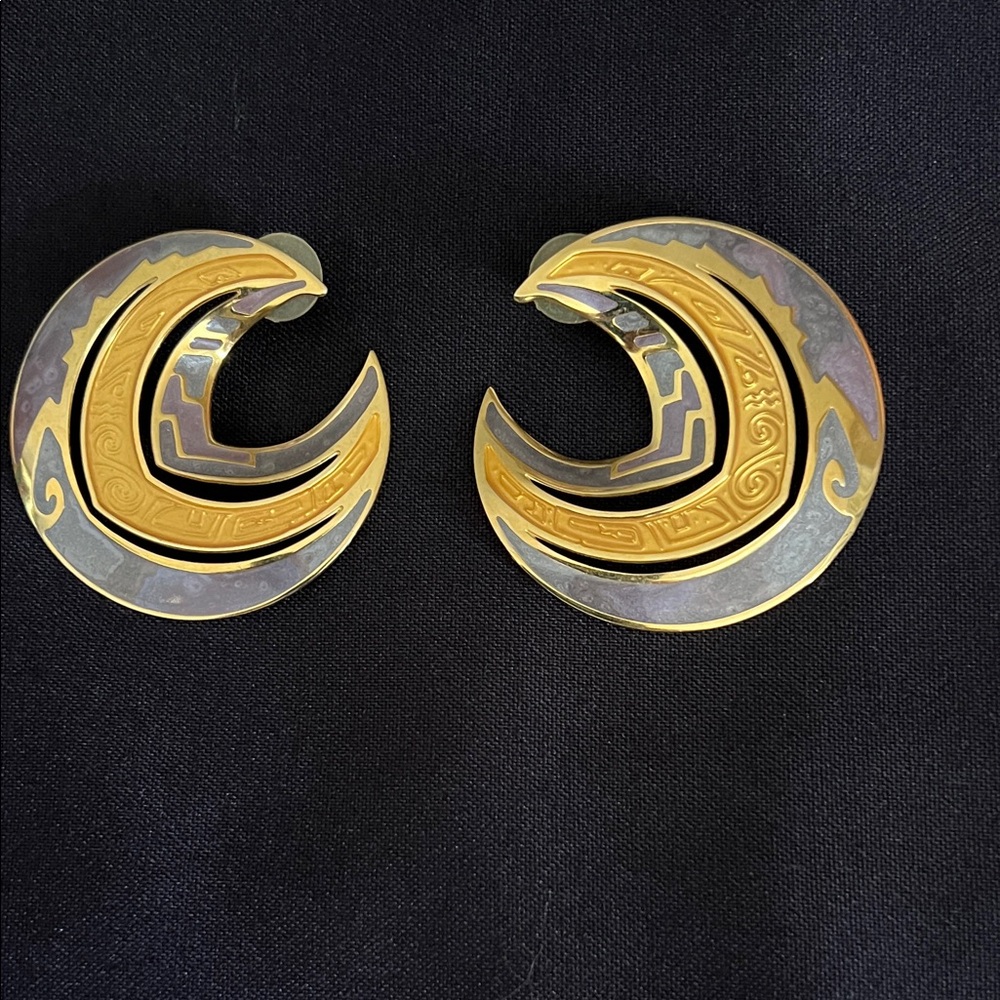 Elegant Gold and Purple Crescent Earrings